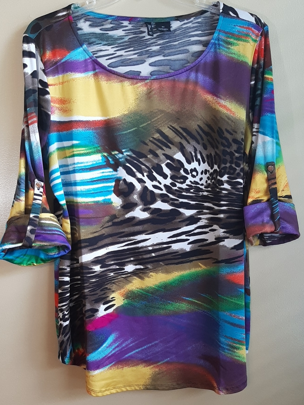 new directions 2 XL Multicolor Animal-Print Scoop Neck Tunic Casual / Office
